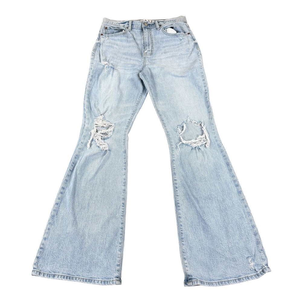 DAZE‎ Tough Love Jeans Womens 30 Light Wash Distressed Flare Stretch Denim Blue